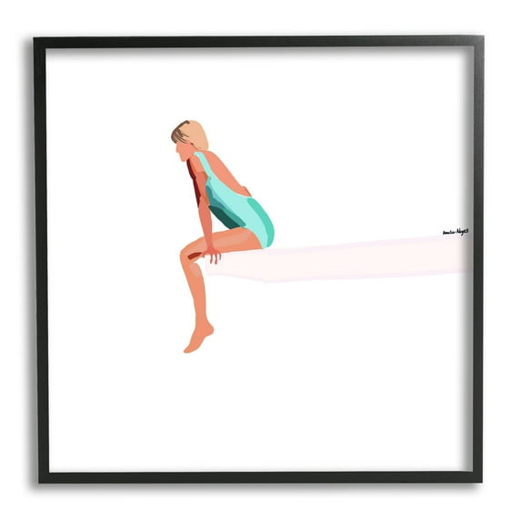 Stupell Industries Woman Sitting Diving Board Summer Beach Pool Graphic Art Black Framed Art Print Wall Art, Design by Amelia Noyes