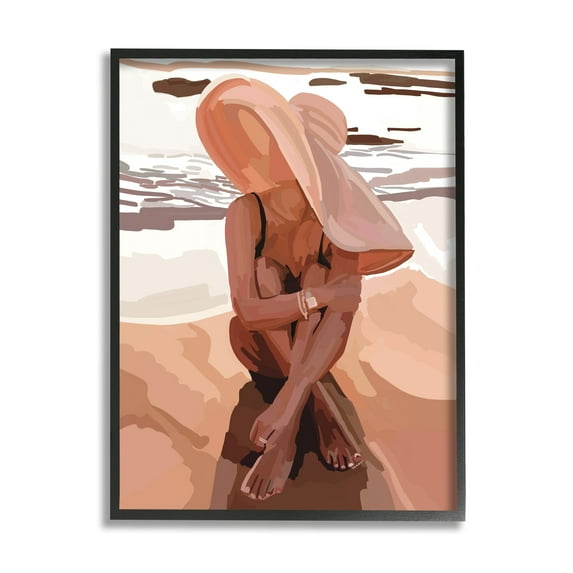 Stupell Industries Woman Sitting Enjoying Ocean Shore Summer Beach Graphic Art Black Framed Art Print Wall Art, Design by Amelia Noyes