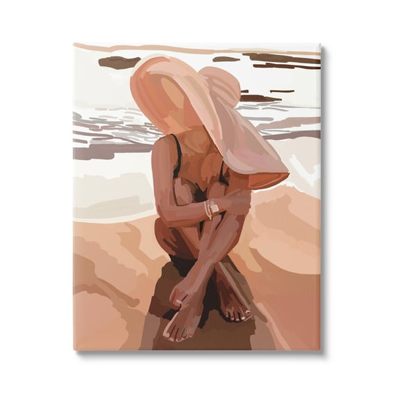 Stupell Industries Woman Sitting Enjoying Ocean Shore Summer Beach Graphic Art Gallery Wrapped Canvas Print Wall Art, Design by Amelia Noyes