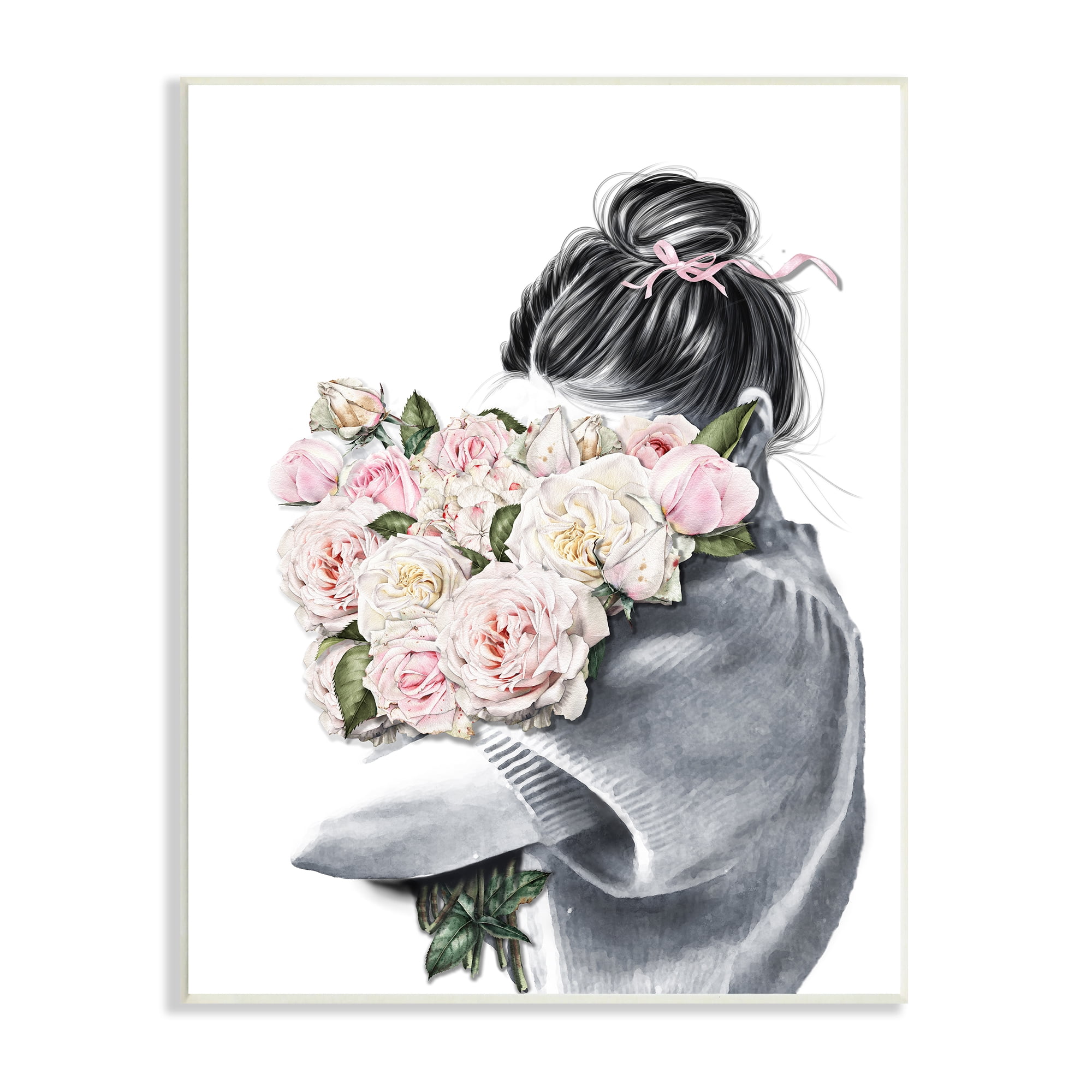 Stupell Industries Woman Smelling Bouquet Pink Pop Rose Florals, 10 x 15, Designed by Ros Ruseva