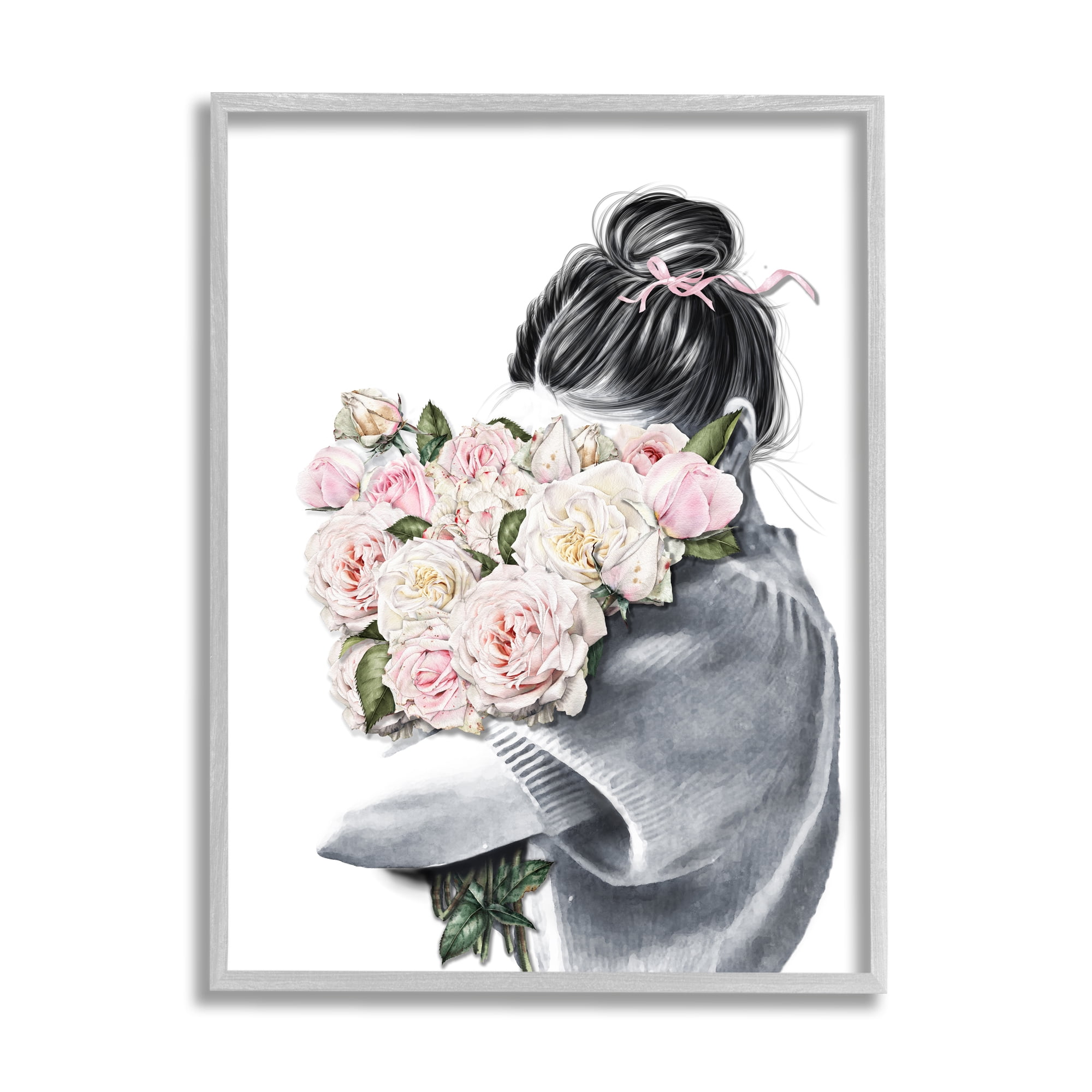 Stupell Industries Woman Smelling Bouquet Pink Pop Rose Florals, 11 x 14, Designed by Ros Ruseva