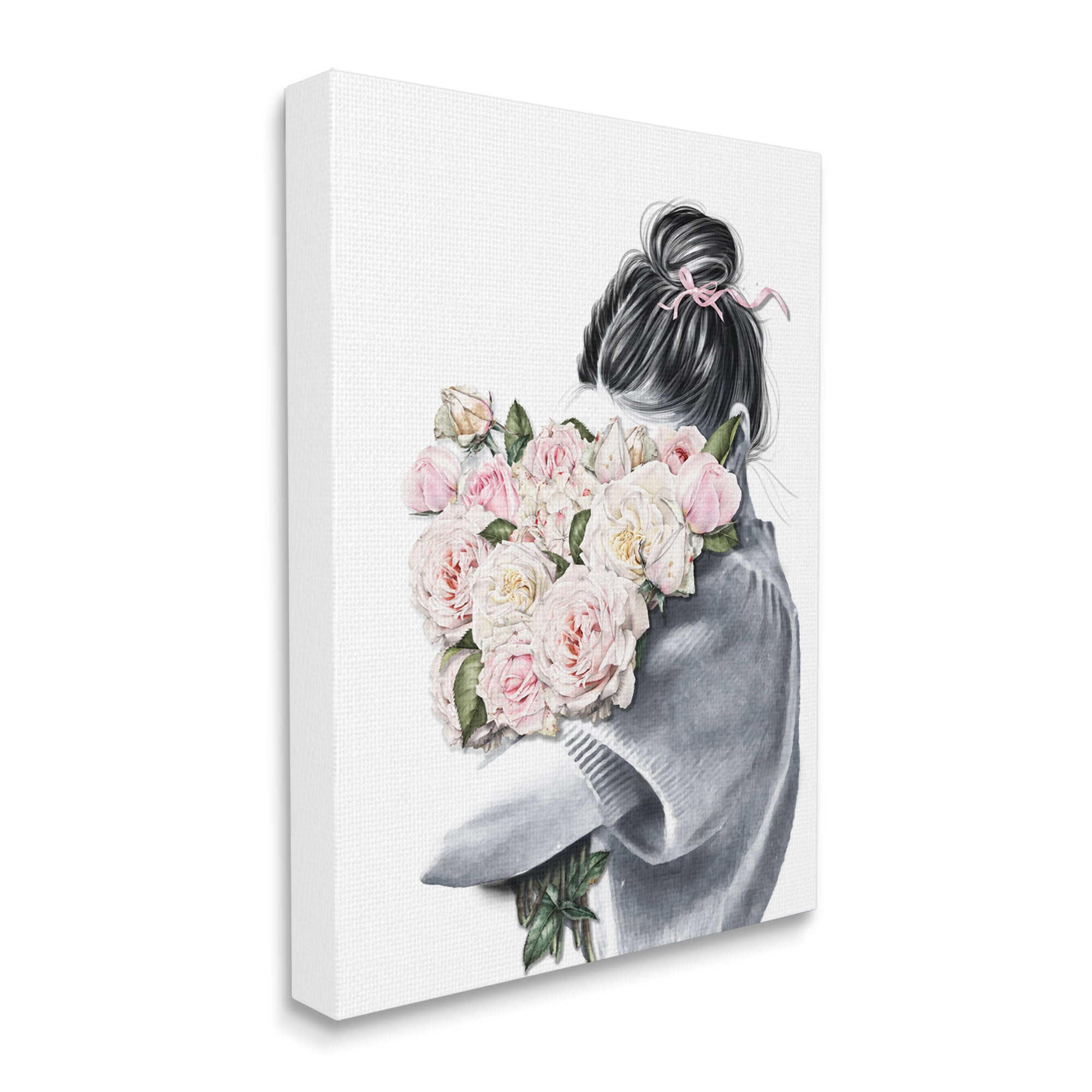 Stupell Industries Woman Smelling Bouquet Pink Pop Rose Florals, 16 x 20, Designed by Ros Ruseva