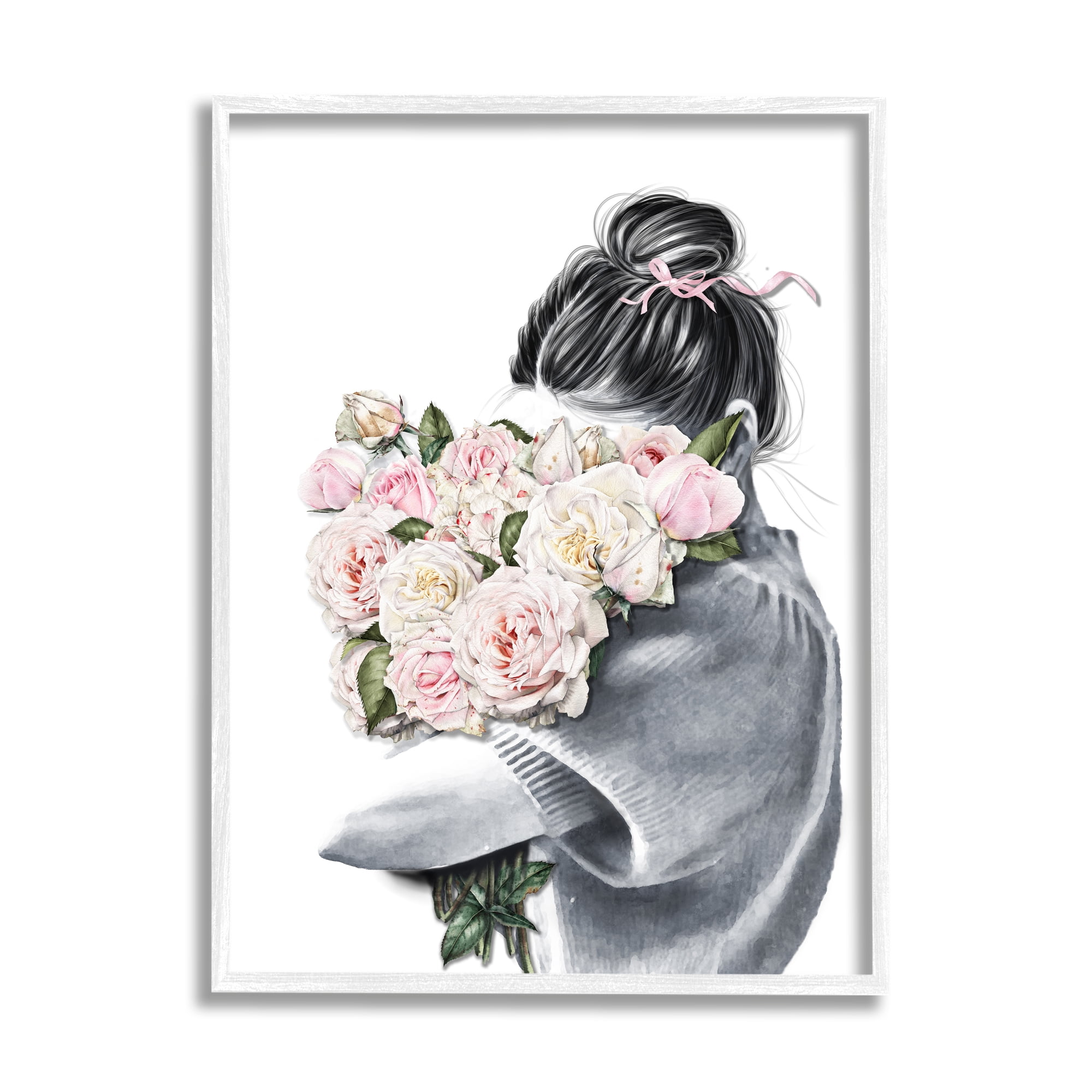Stupell Industries Woman Smelling Bouquet Pink Pop Rose Florals, 16 x 20, Designed by Ros Ruseva