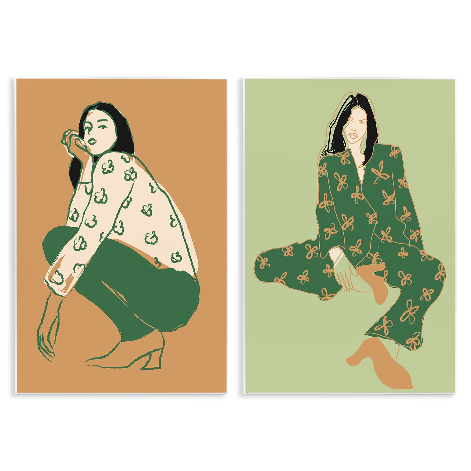 Stupell Industries Woman Stooping Sitting Pose People Painting Unframed Art Print Wall Art, 10 x 15, Set of 2