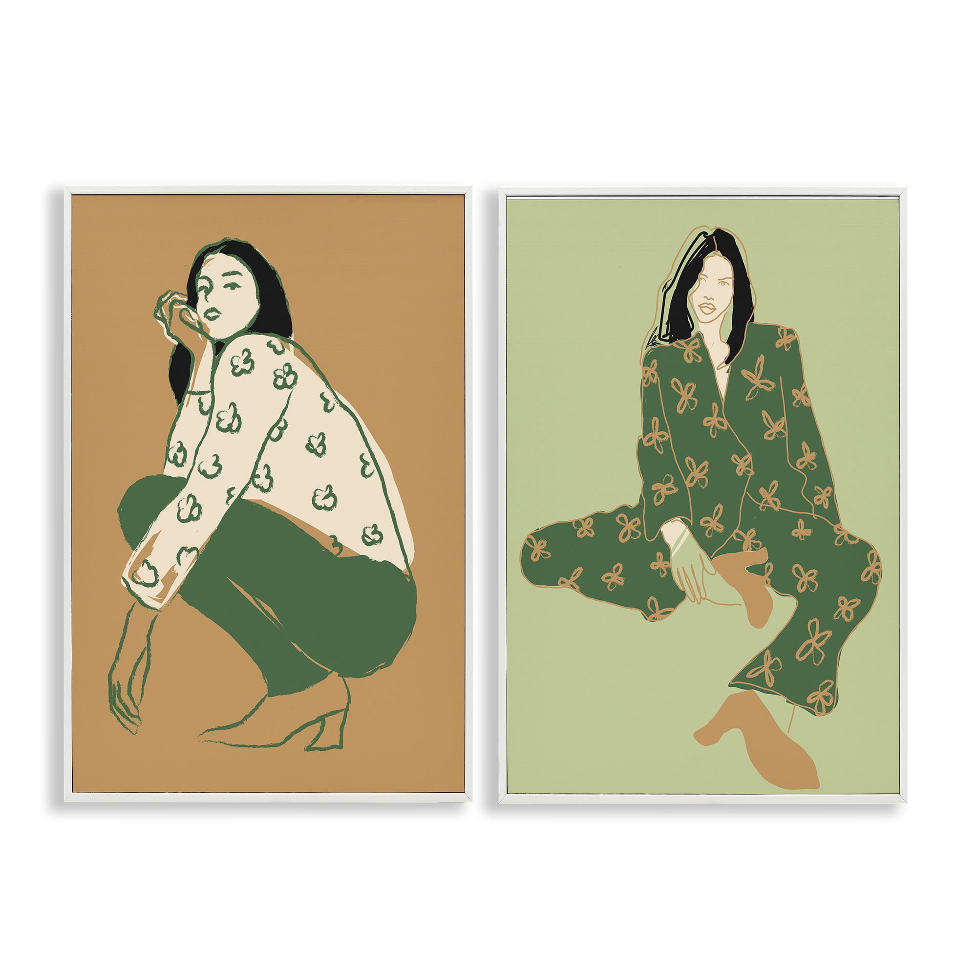 Stupell Industries Woman Stooping Sitting Pose People Painting White Framed Art Print Wall Art, 20 x 30, Set of 2