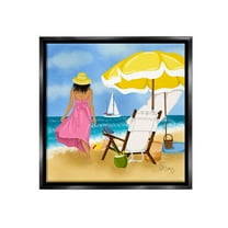 Stupell Industries Woman Strolling Beach Landscape Painting Black Floater Framed Canvas Art Print Wall Art, 18 x 18