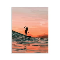Stupell Industries Woman Surfing at Sunset Nautical & Beach Painting Unframed Art Print Wall Art, 11 x 14