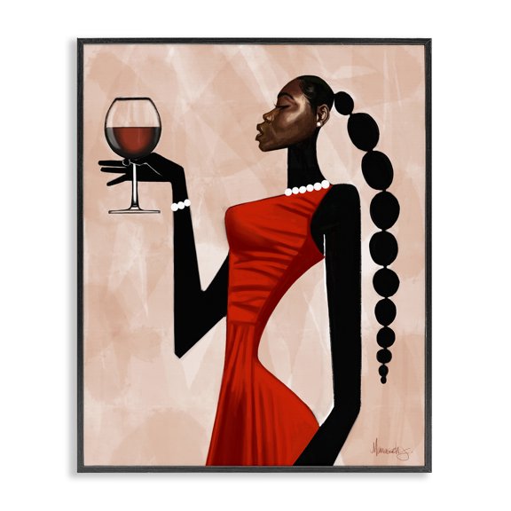 Stupell Industries Woman Toast Cheers Black Framed Giclee Art design by Manasseh Johnson Sr, 14 x 11
