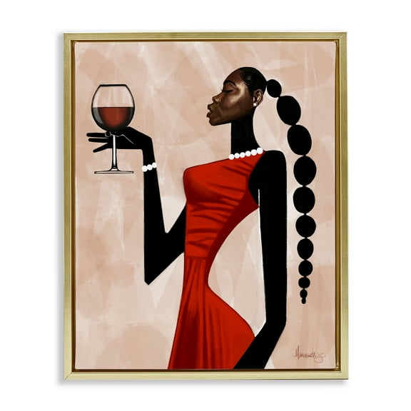 Stupell Industries Woman Toast Cheers Gold Framed Floater Canvas Wall Art design by Manasseh Johnson Sr, 21 x 17