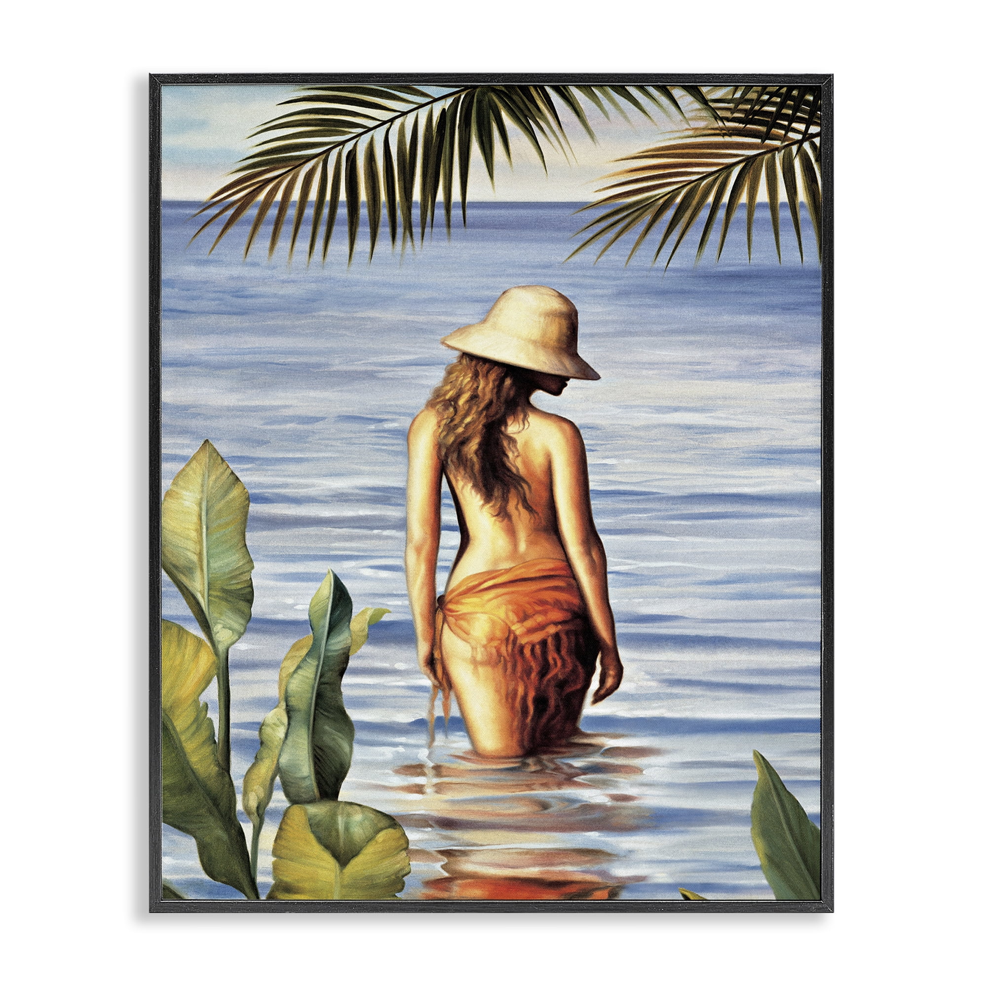 Stupell Industries Woman Wading Beach People Painting Black Framed Art Print Wall Art, 24 x 30