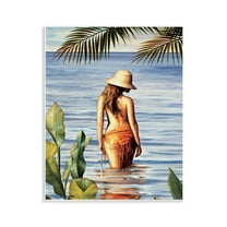 Stupell Industries Woman Wading Beach People Painting Unframed Art Print Wall Art, 11 x 14