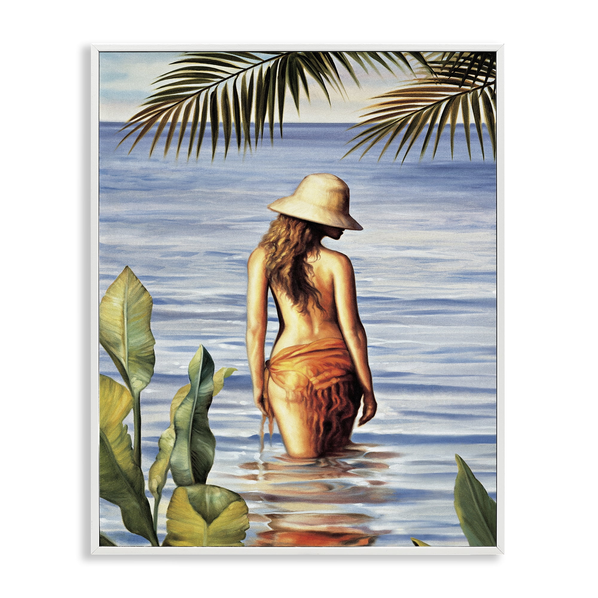 Stupell Industries Woman Wading Beach People Painting White Framed Art Print Wall Art, 16 x 20