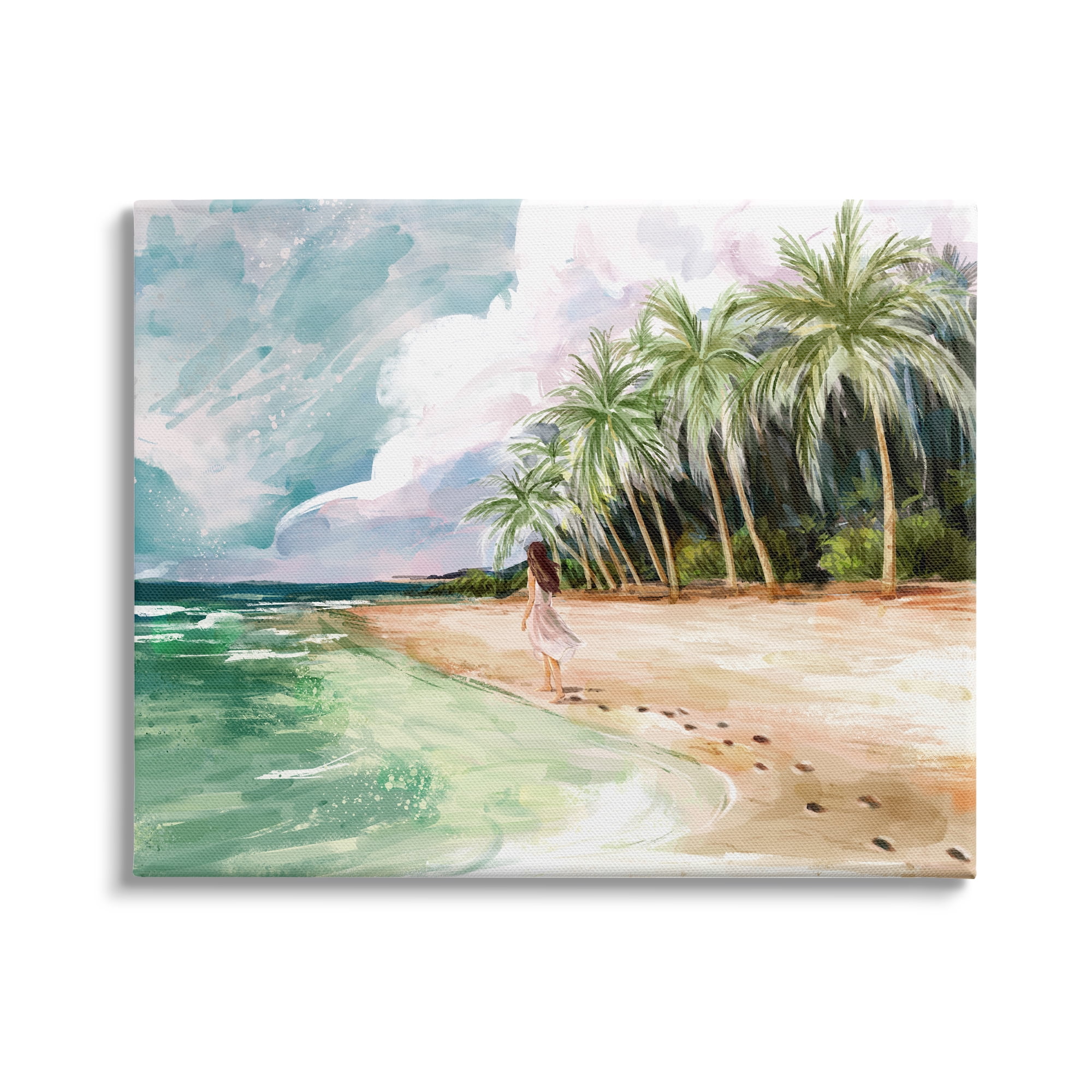 Stupell Industries Woman Walking Sandy Footprints Tropical Beach Coast, 20 x 16,Design by Ziwei Li