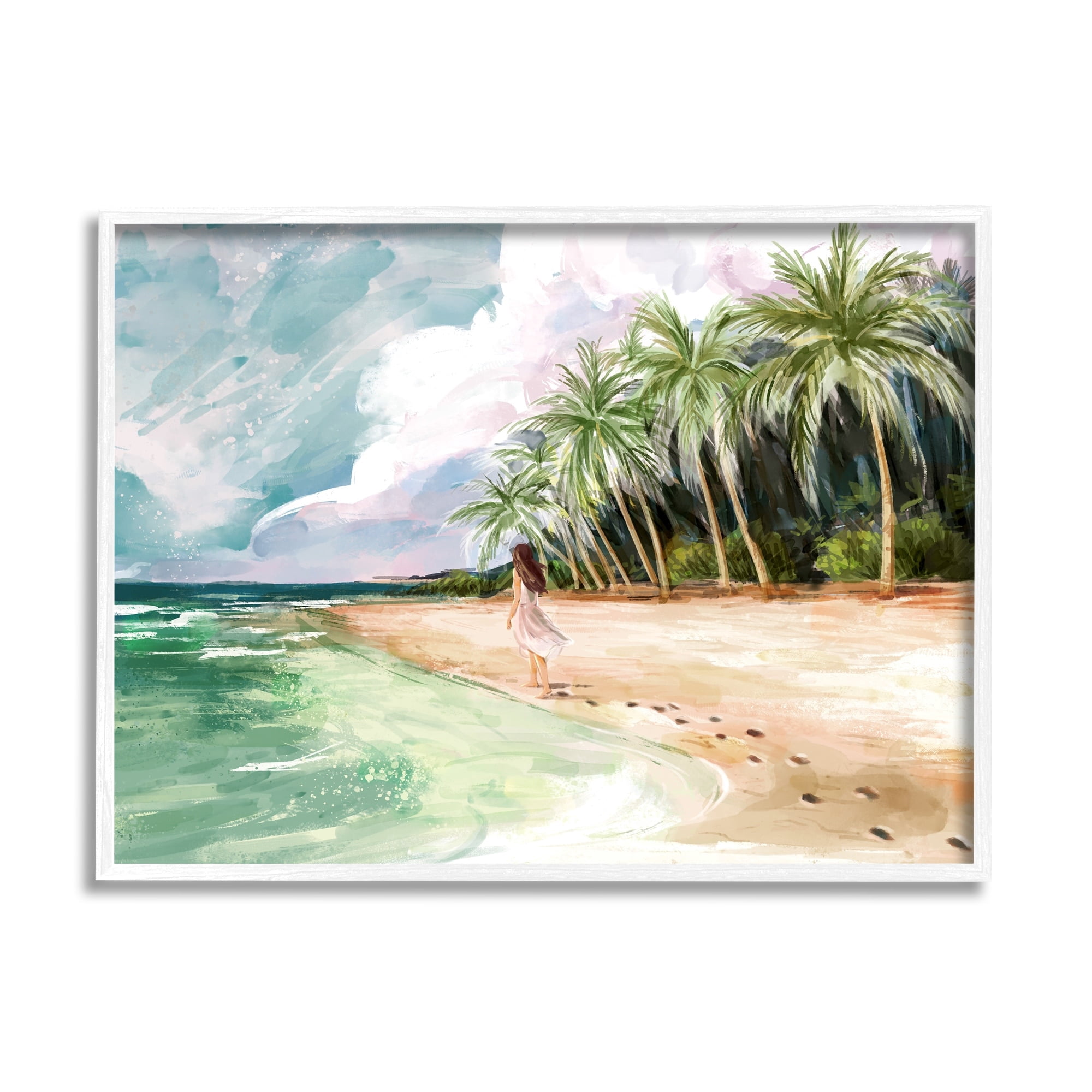 Stupell Industries Woman Walking Sandy Footprints Tropical Beach Coast, 30 x 24,Design by Ziwei Li
