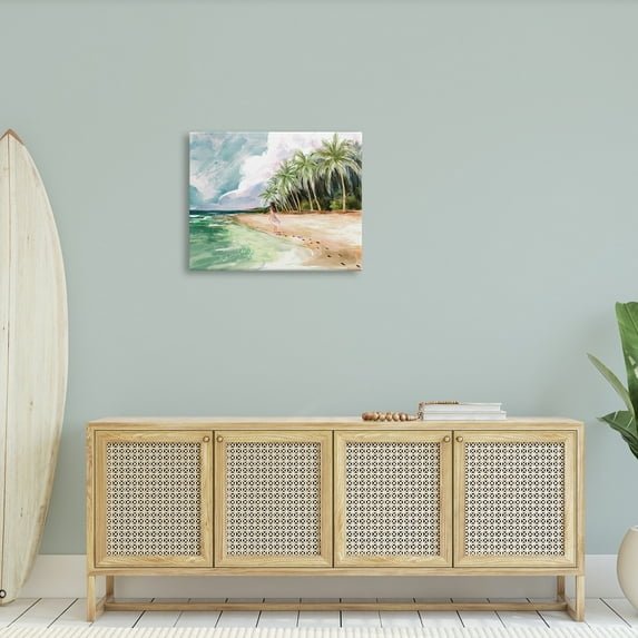 Stupell Industries Woman Walking Sandy Footprints Tropical Beach Coast, 30 x 24,Design by Ziwei Li