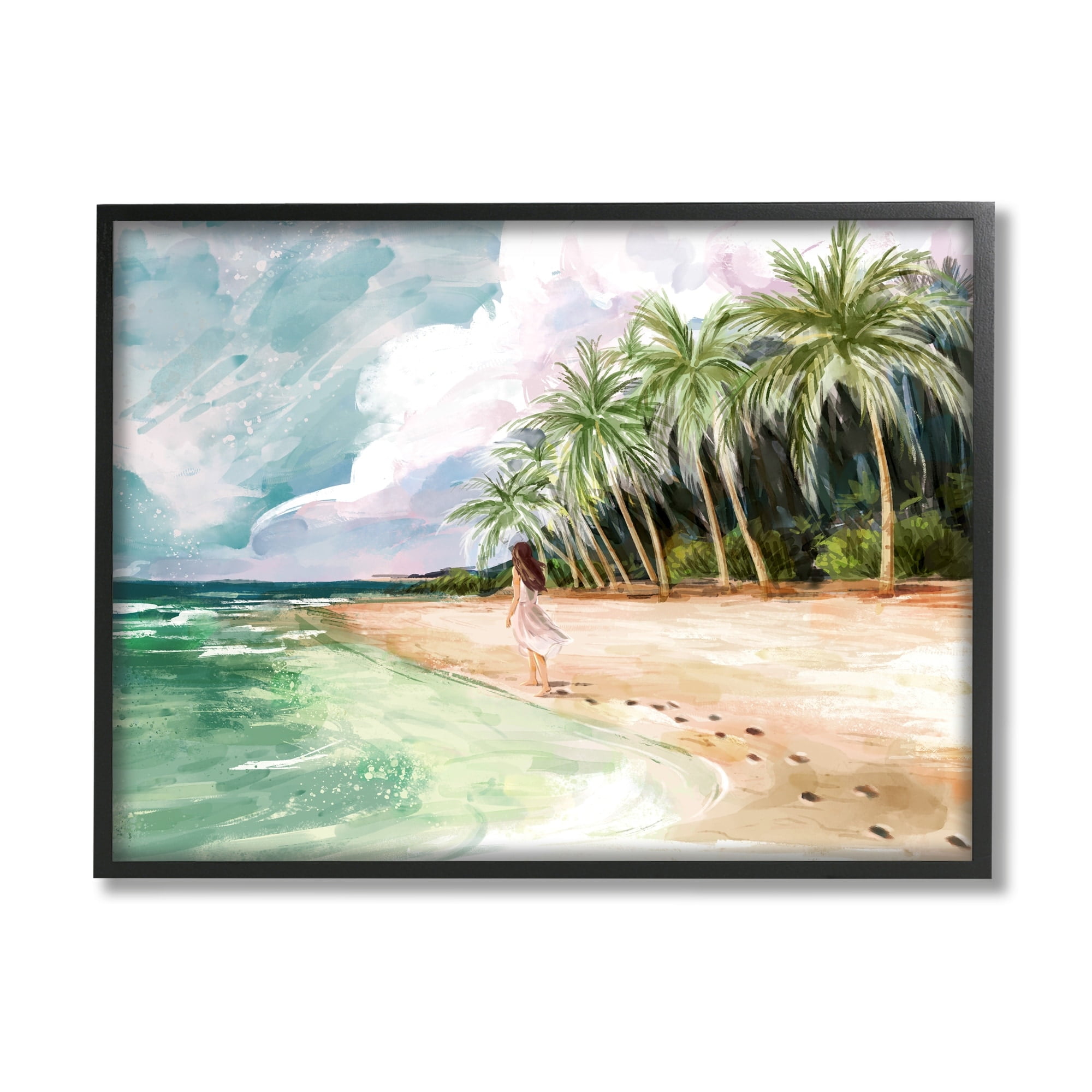 Stupell Industries Woman Walking Sandy Footprints Tropical Beach Coast, 30 x 24,Design by Ziwei Li