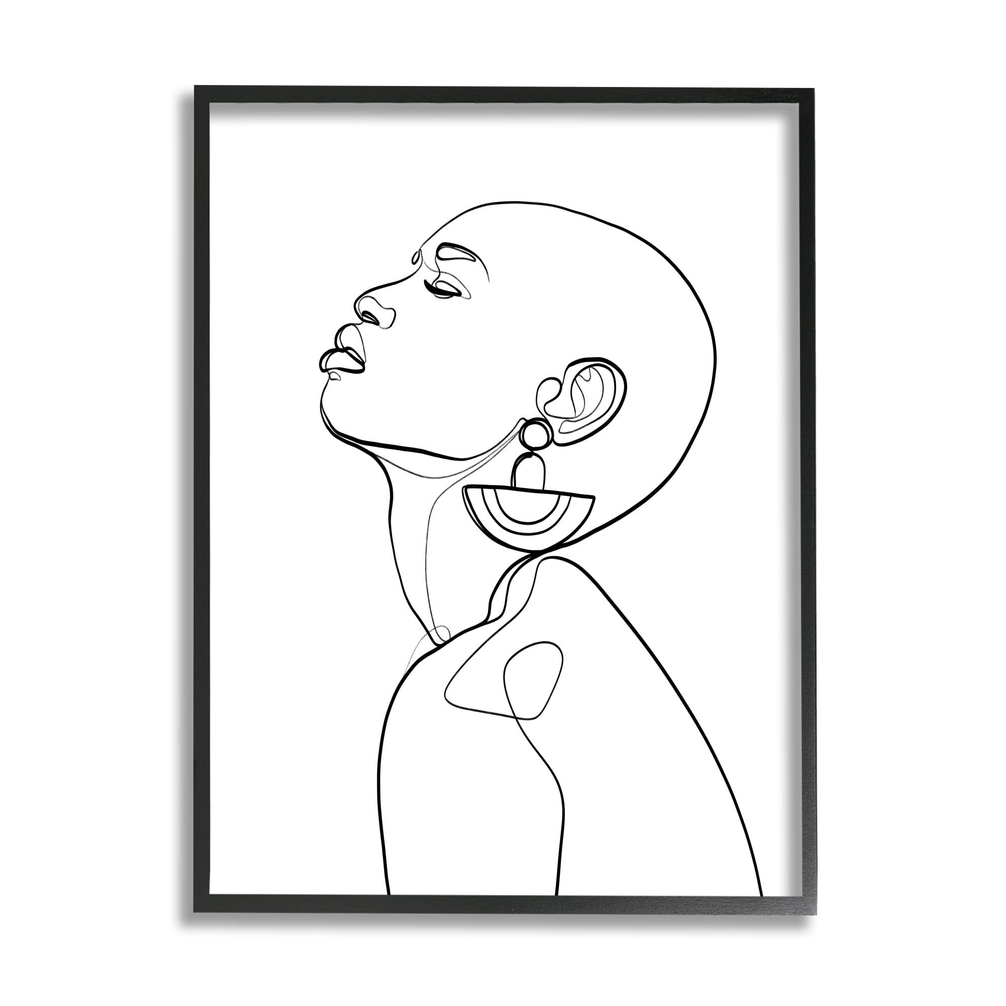 Stupell Industries Woman Wearing Circular Earrings Black Line Fluid Abstraction Modern Painting Black Framed Art Print Wall Art, 11 x 14, Design by Ros Ruseva