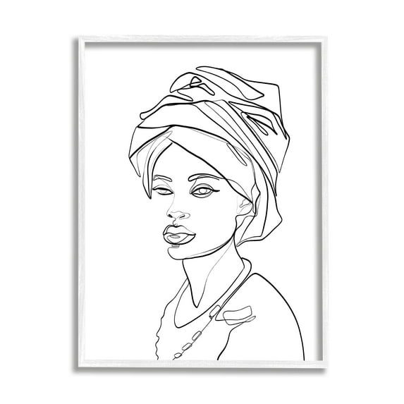 Stupell Industries Woman Wearing Classic African Headwrap Fluid Line Abstraction Modern Painting White Framed Art Print Wall Art, 11 x 14, Design by Ros Ruseva