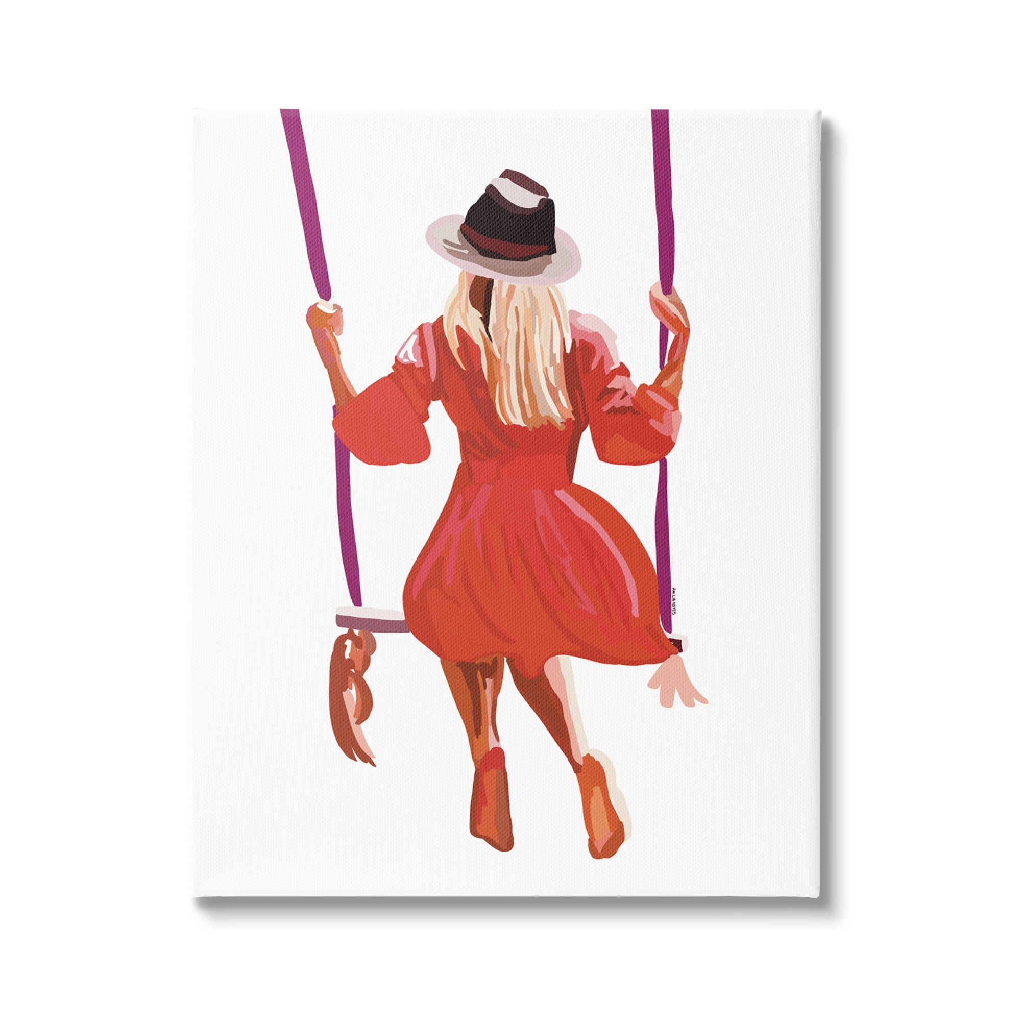 Stupell Industries Woman Wearing Red Dress Relaxing Park Swing Graphic Art Gallery Wrapped Canvas Print Wall Art, Design by Amelia Noyes