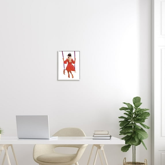 Stupell Industries Woman Wearing Red Dress Relaxing Park Swing Graphic Art White Framed Art Print Wall Art, Design by Amelia Noyes