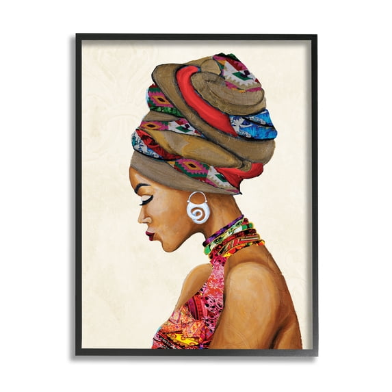 Stupell Industries Woman Wearing Traditional African Fashion Headwrap Graphic Art Black Framed Art Print Wall Art, 16x20, by Gina Ritter