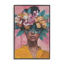 Stupell Industries Woman With Floral Headdress Portrait Painting Black Framed Art Print Wall Art, 12 x 18