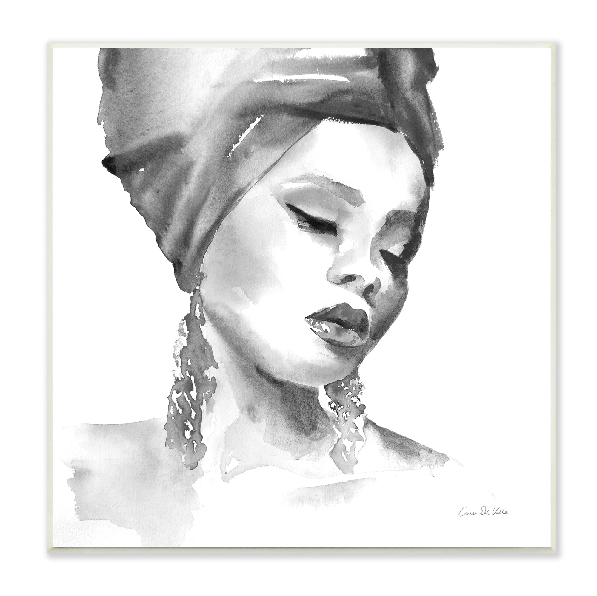 White Wood Framed Watercolor Portrait Canvas Art, 12 x 12 Inches