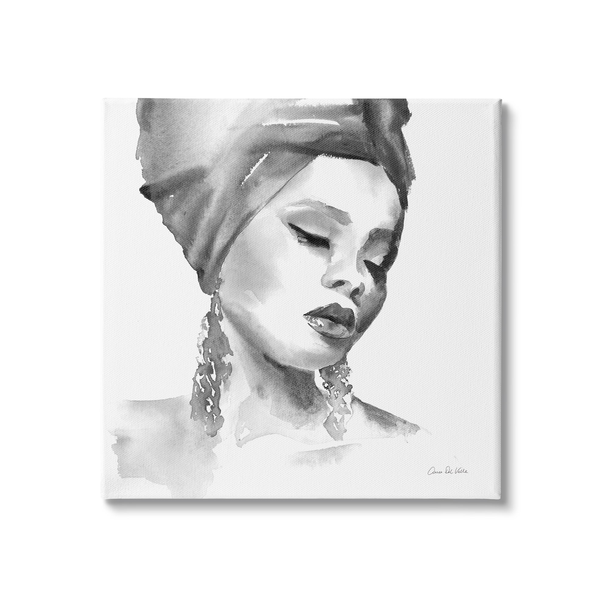 17" Gray and White Canvas Watercolor Portrait Painting