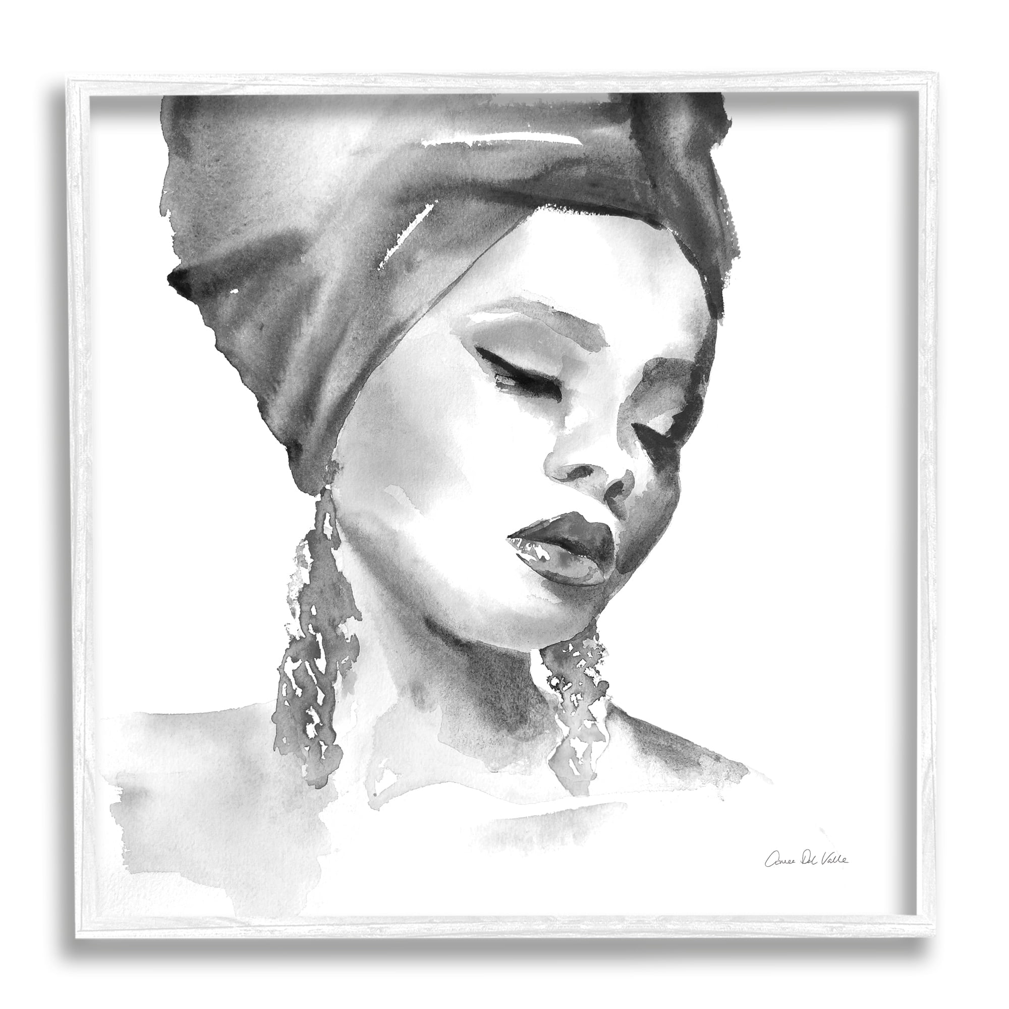 White Framed Watercolor Portrait Canvas Print, 24 x 24