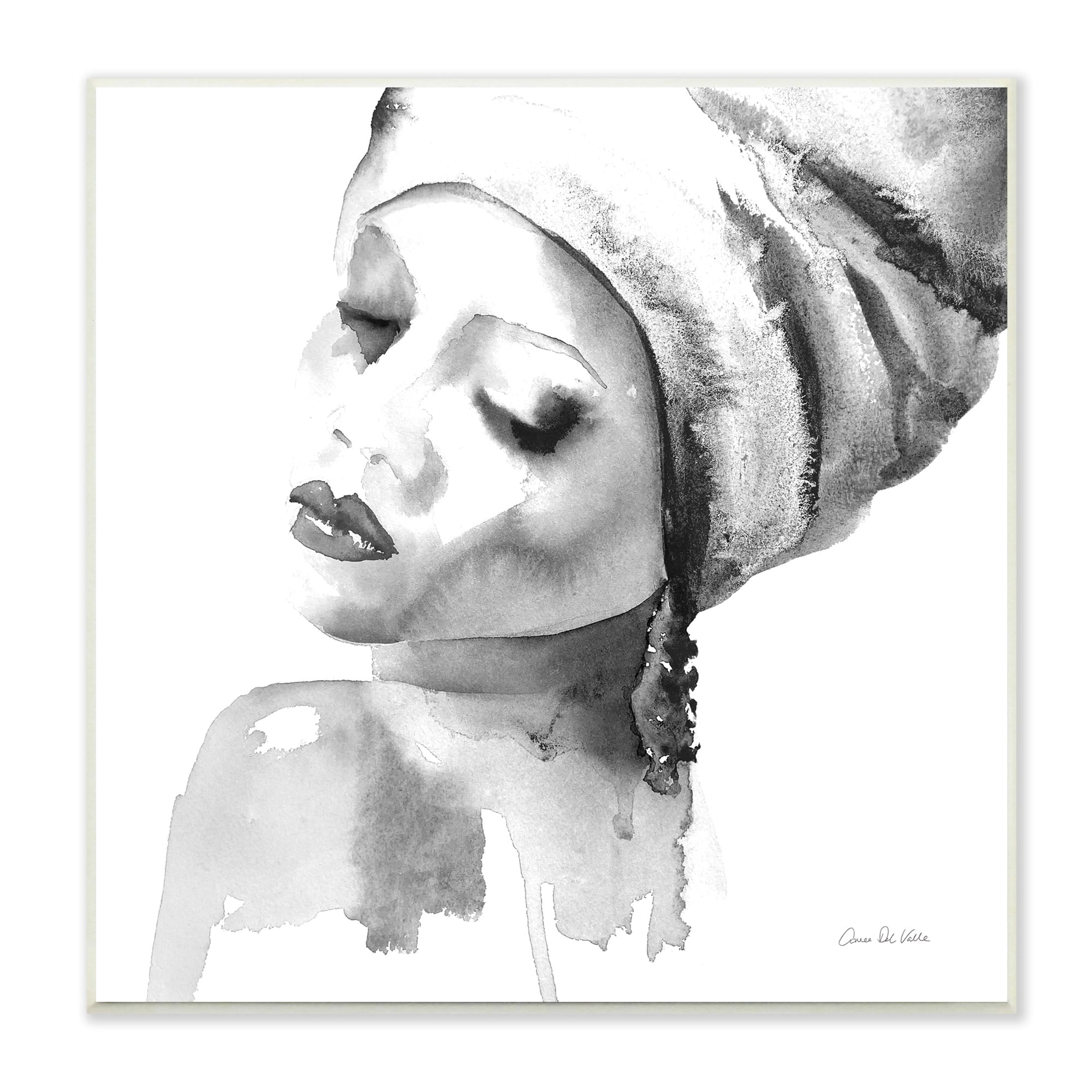 Stupell Industries Woman With Headwrap Tranquil Black White Watercolor Portrait, 12 x 12, Design by Aimee Del Valle
