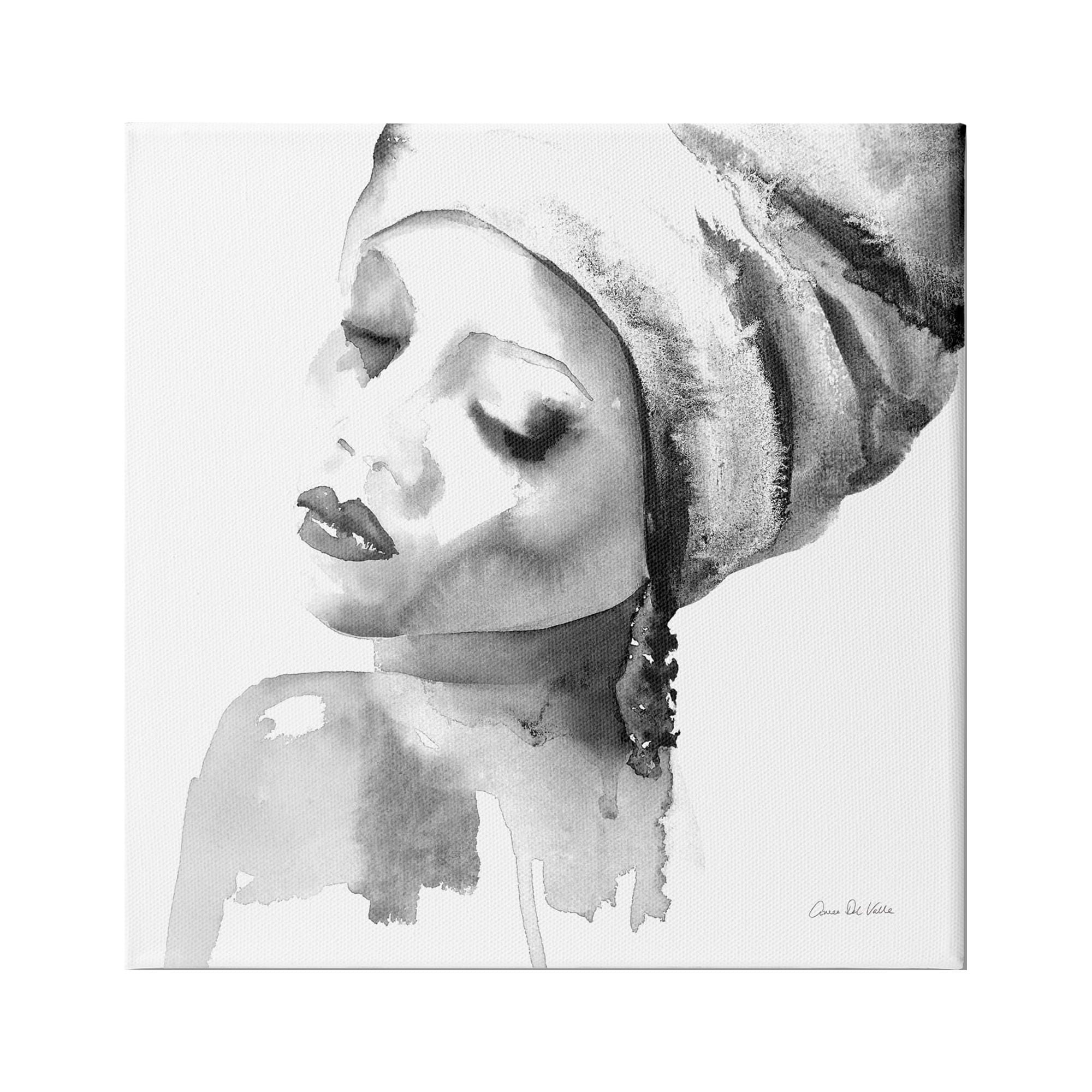 Stupell Industries Woman With Headwrap Tranquil Black White Watercolor Portrait, 17 x 17, Design by Aimee Del Valle