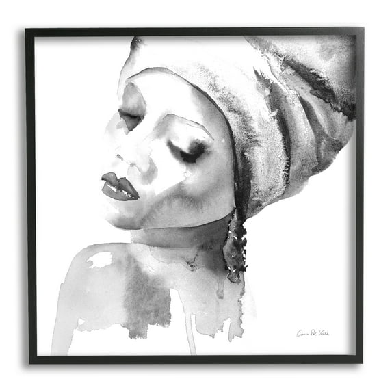 Stupell Industries Woman With Headwrap Tranquil Black White Watercolor Portrait, 17 x 30, Design by Aimee Del Valle