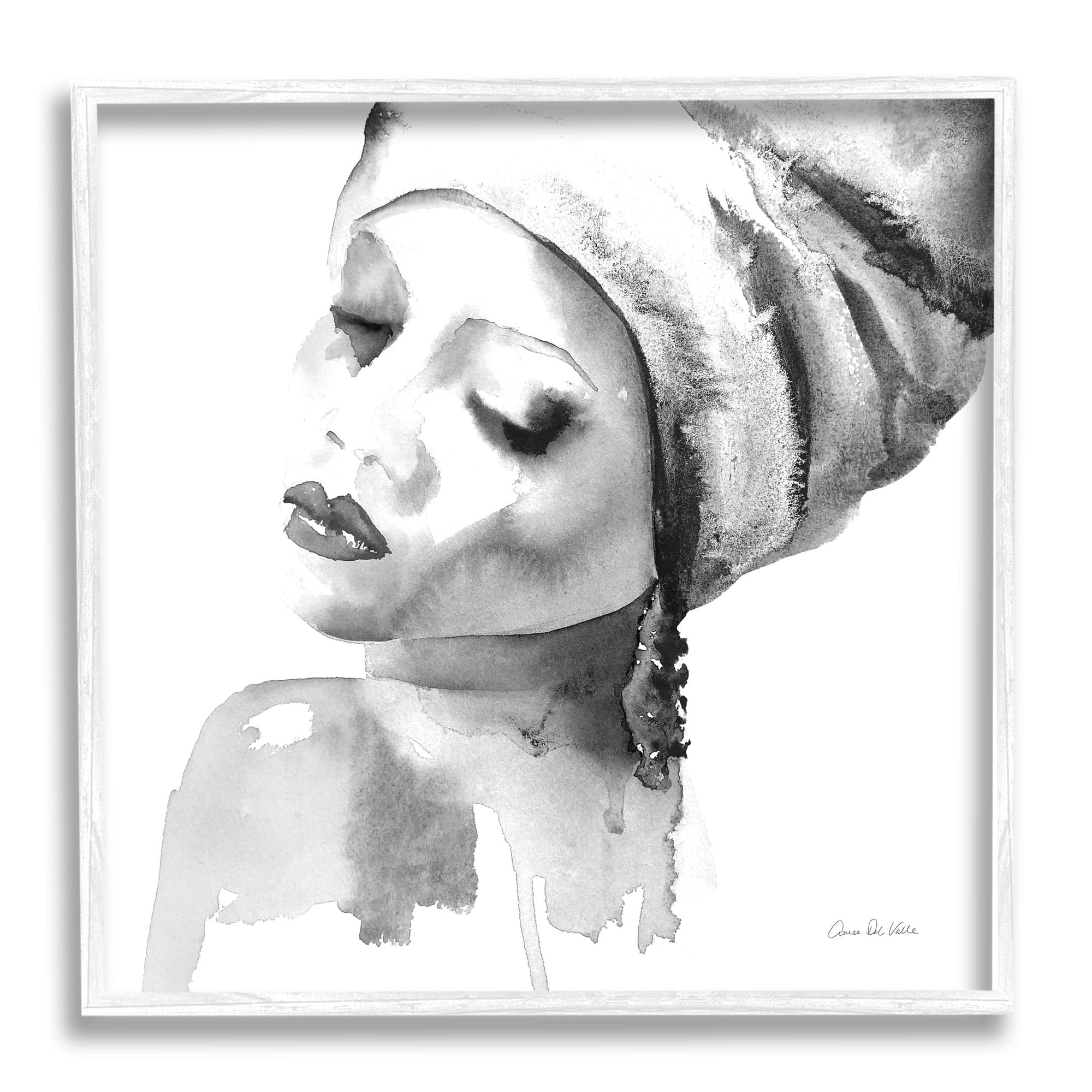 Stupell Industries Woman With Headwrap Tranquil Black White Watercolor Portrait, 24 x 24, Design by Aimee Del Valle