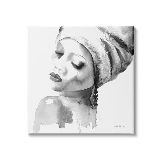 Stupell Industries Woman With Headwrap Tranquil Black White Watercolor Portrait, 30 x 30, Design by Aimee Del Valle