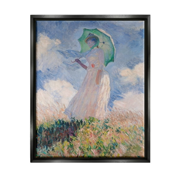 Stupell Industries Woman With Parasol Monet Classic Painting Jet Black Framed Floating Canvas Wall Art, 16x20, by Claude Monet