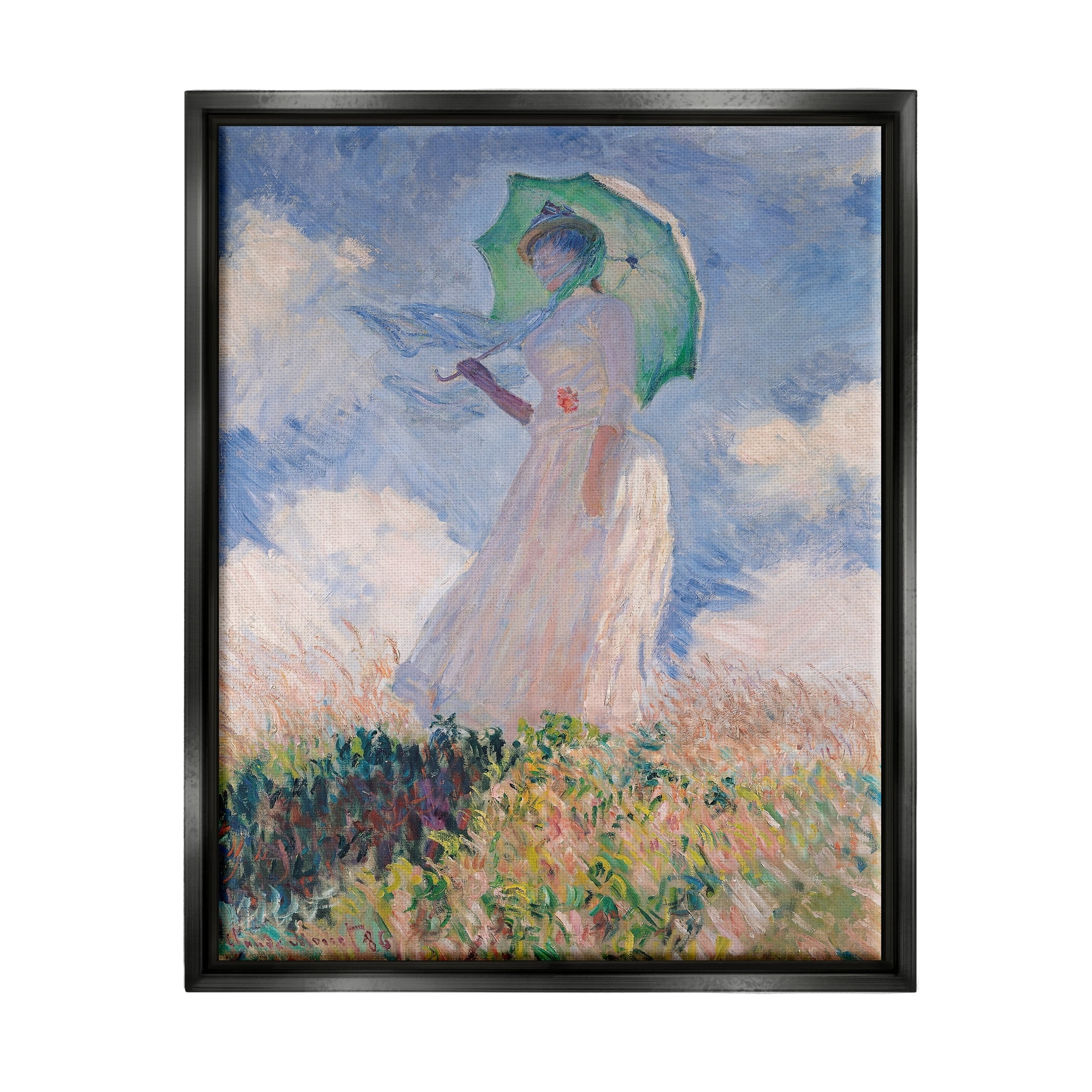 Stupell Industries Woman With Parasol Monet Classic Painting Jet Black Framed Floating Canvas Wall Art, 24x30, by Claude Monet