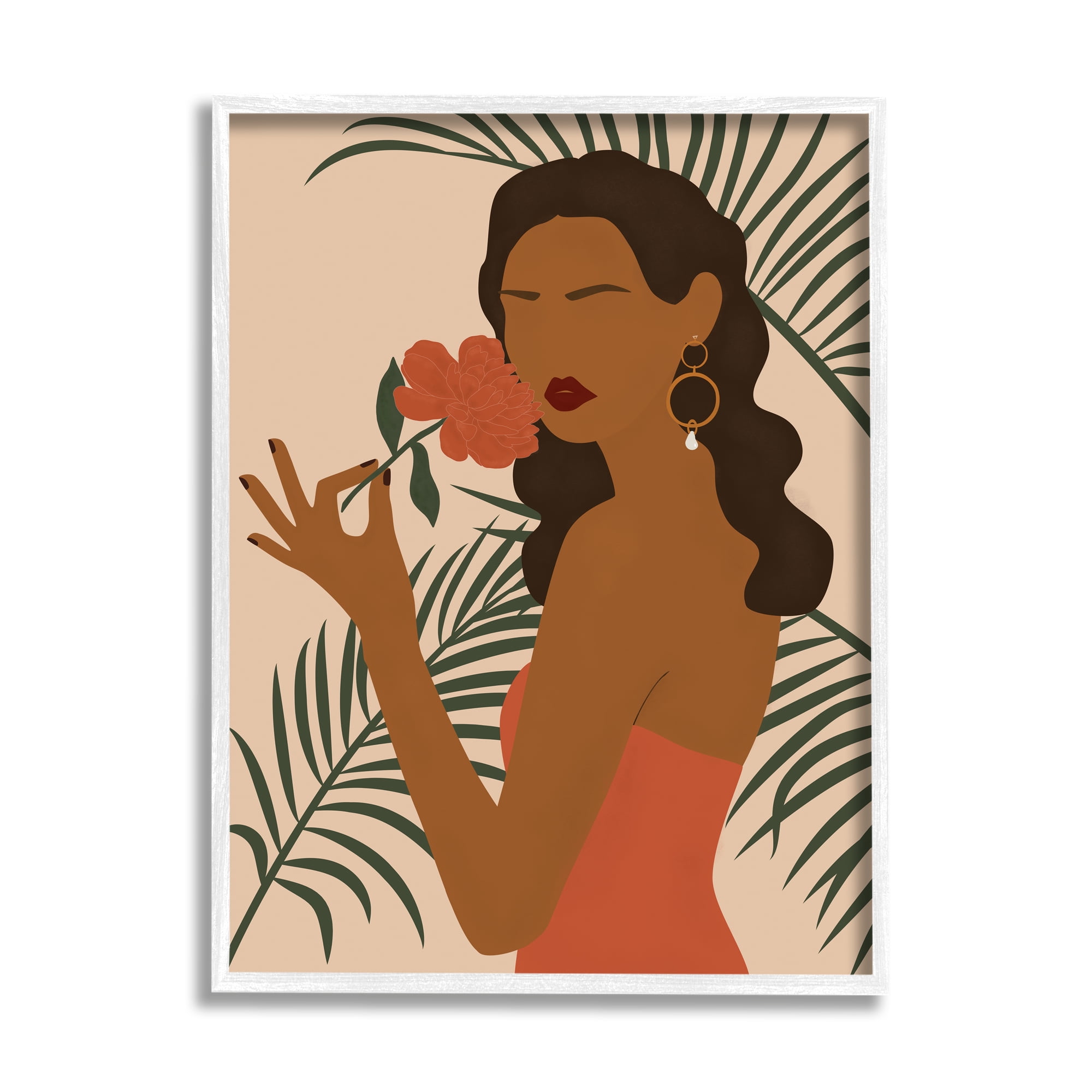 Stupell Industries Woman With Red Floral over Green Palm Leaves, 11 x 14, Designed by JJ Design House LLC