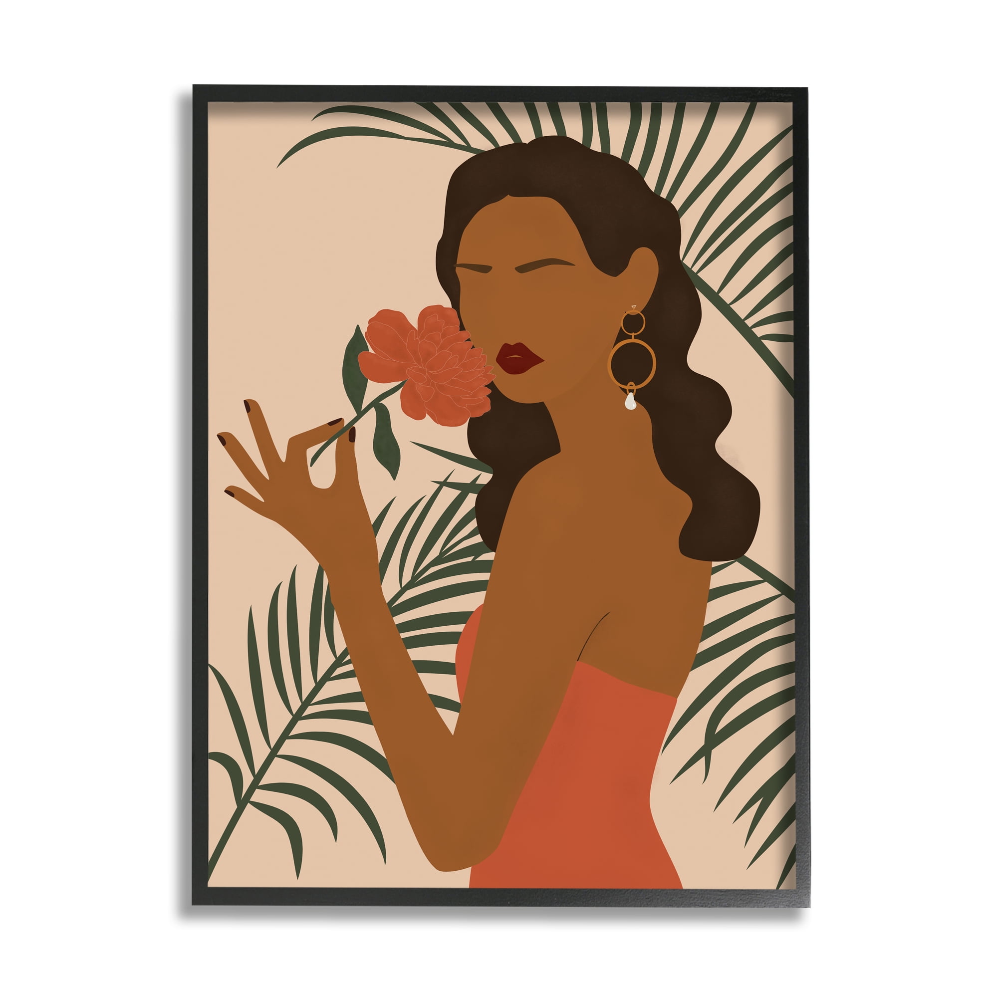 Stupell Industries Woman With Red Floral over Green Palm Leaves, 24 x 30, Designed by JJ Design House LLC