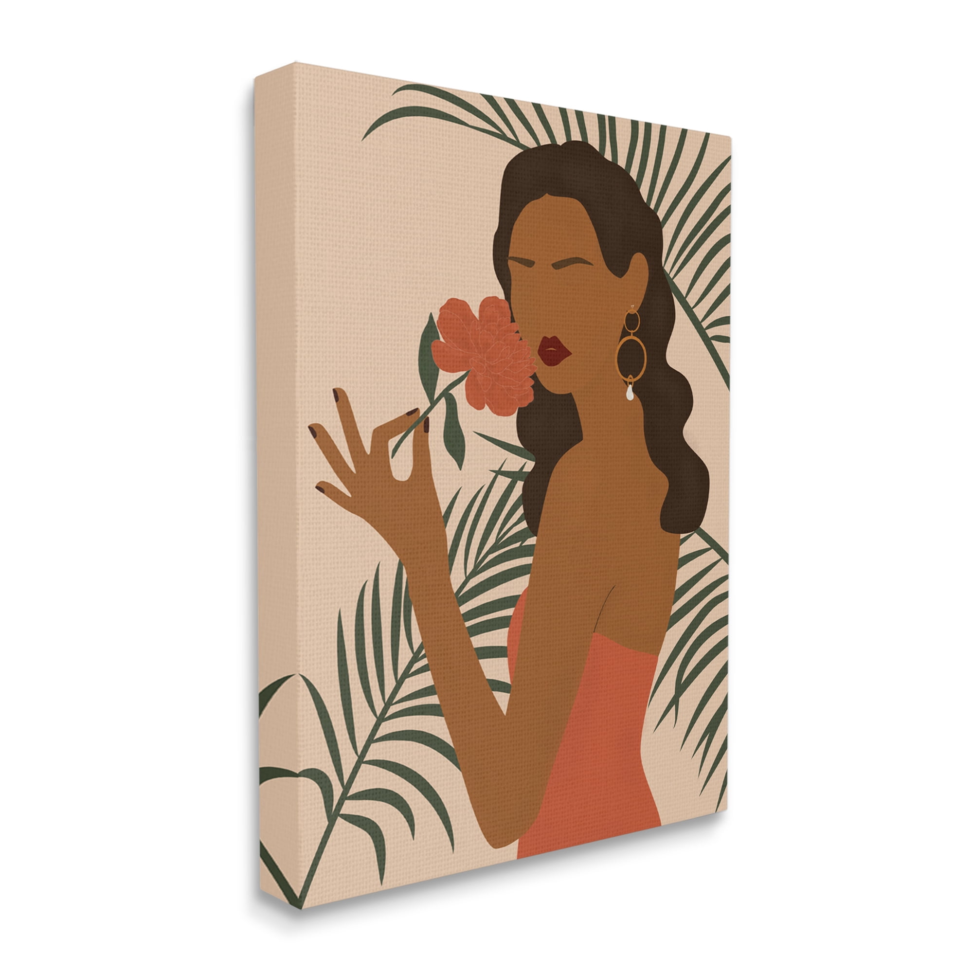 Stupell Industries Woman With Red Floral over Green Palm Leaves, 36 x 48, Designed by JJ Design House LLC