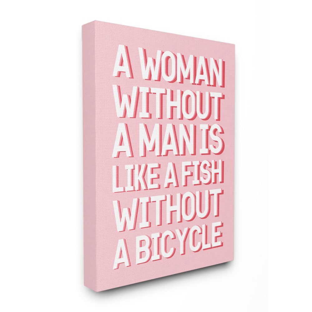 Stupell Industries Woman Without Man Funny Word Fashion Modern Pink Design Canvas Wall Art by Daphne Polselli