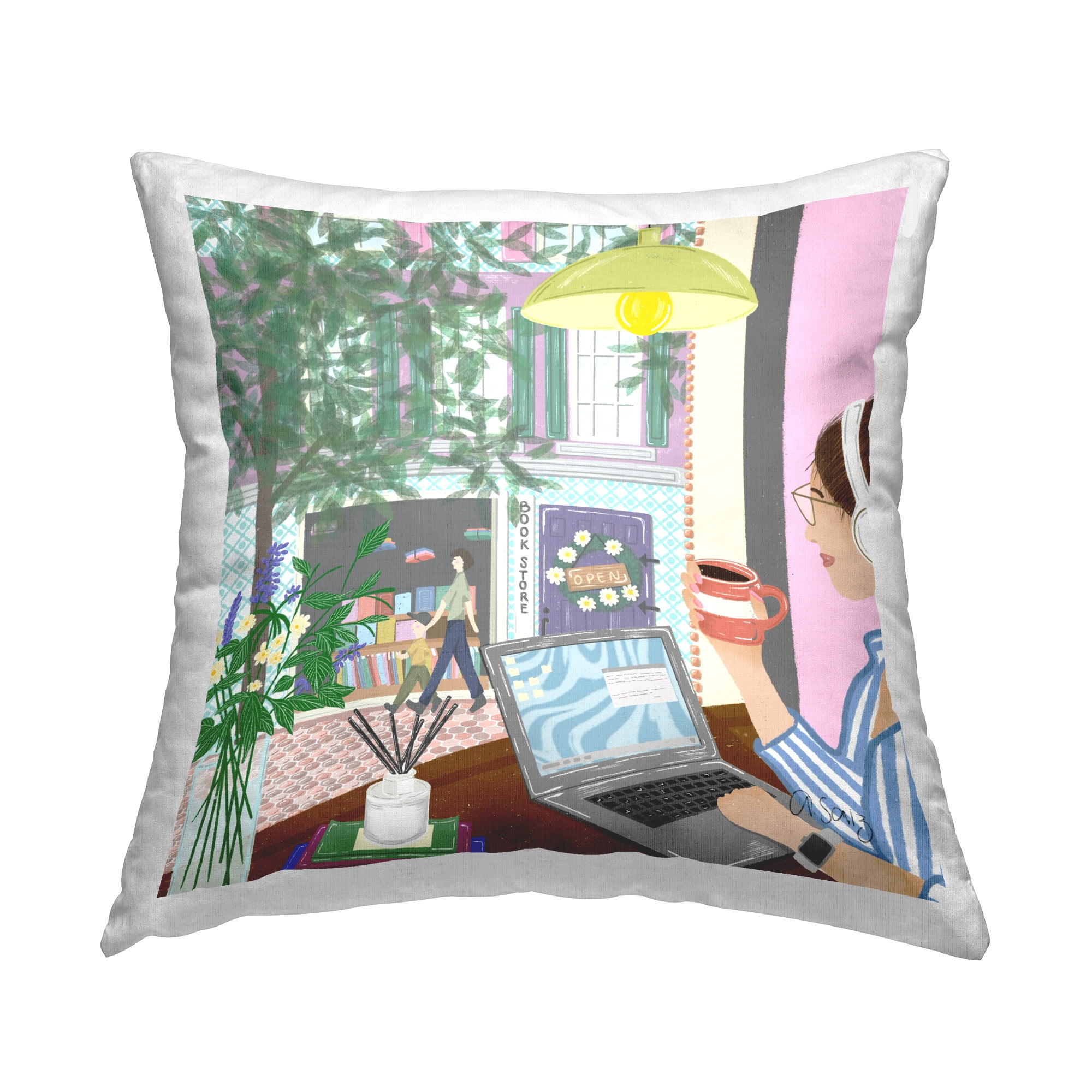 Stupell Industries Woman Working at Desk Decorative Printed Throw Pillow Design by Ale Saiz Studio