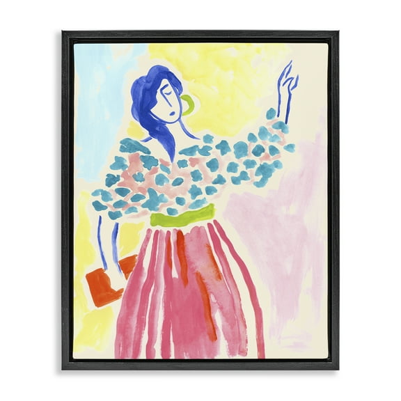 Stupell Industries Woman in Bold Dress People Painting Black Floater Framed Canvas Art Print Wall Art, 17 x 21