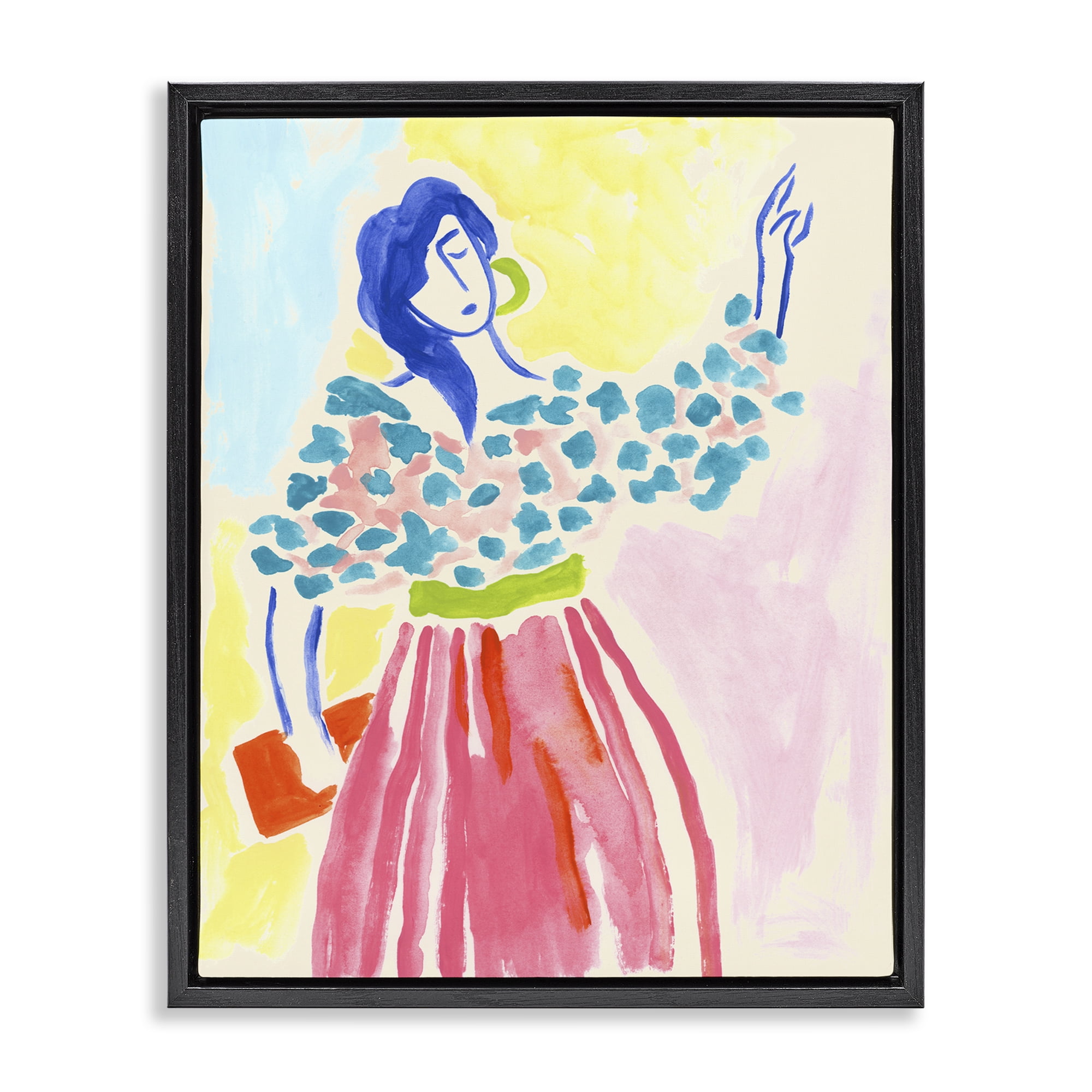 Stupell Industries Woman in Bold Dress People Painting Black Floater Framed Canvas Art Print Wall Art, 25 x 31