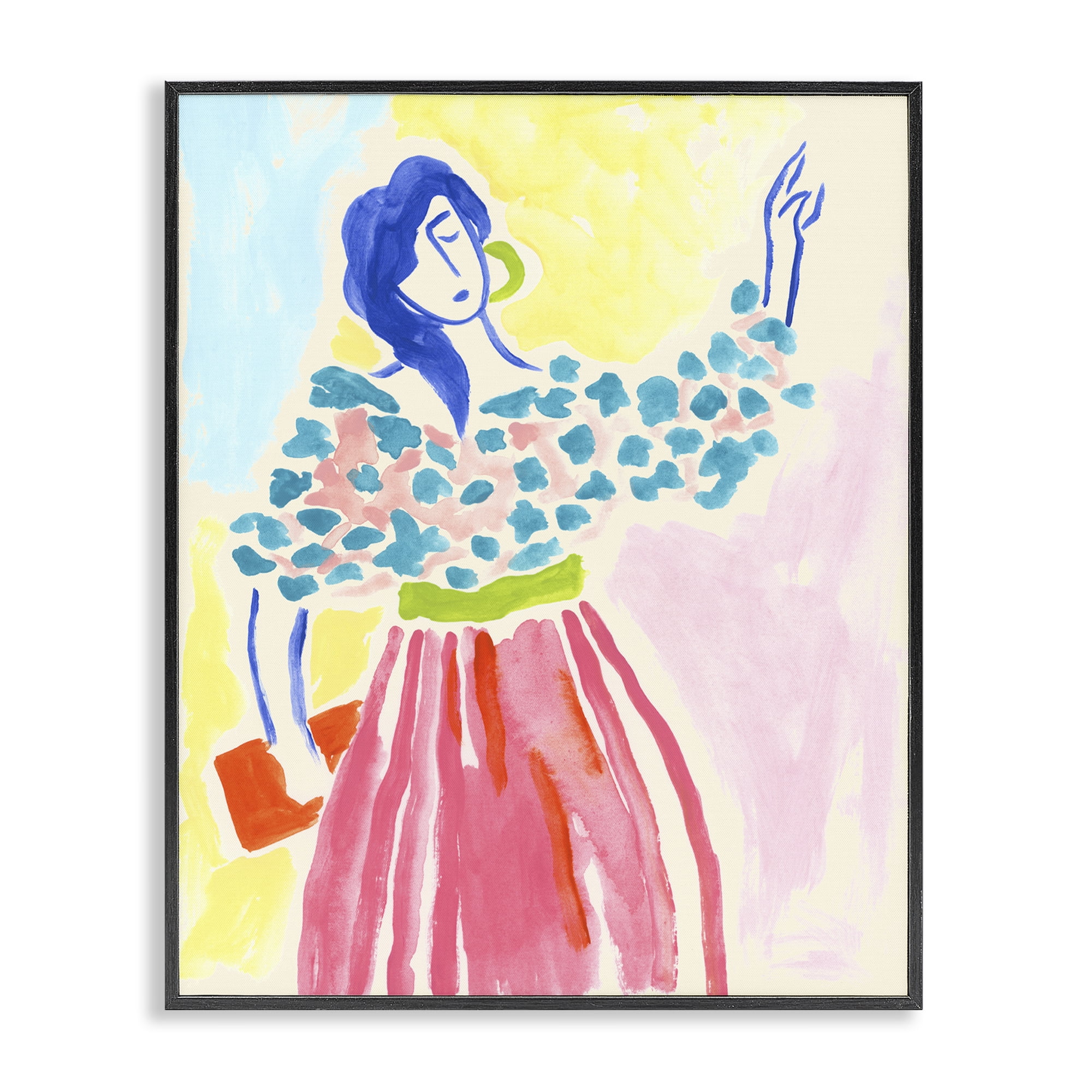 Stupell Industries Woman in Bold Dress People Painting Black Framed Art Print Wall Art, 24 x 30