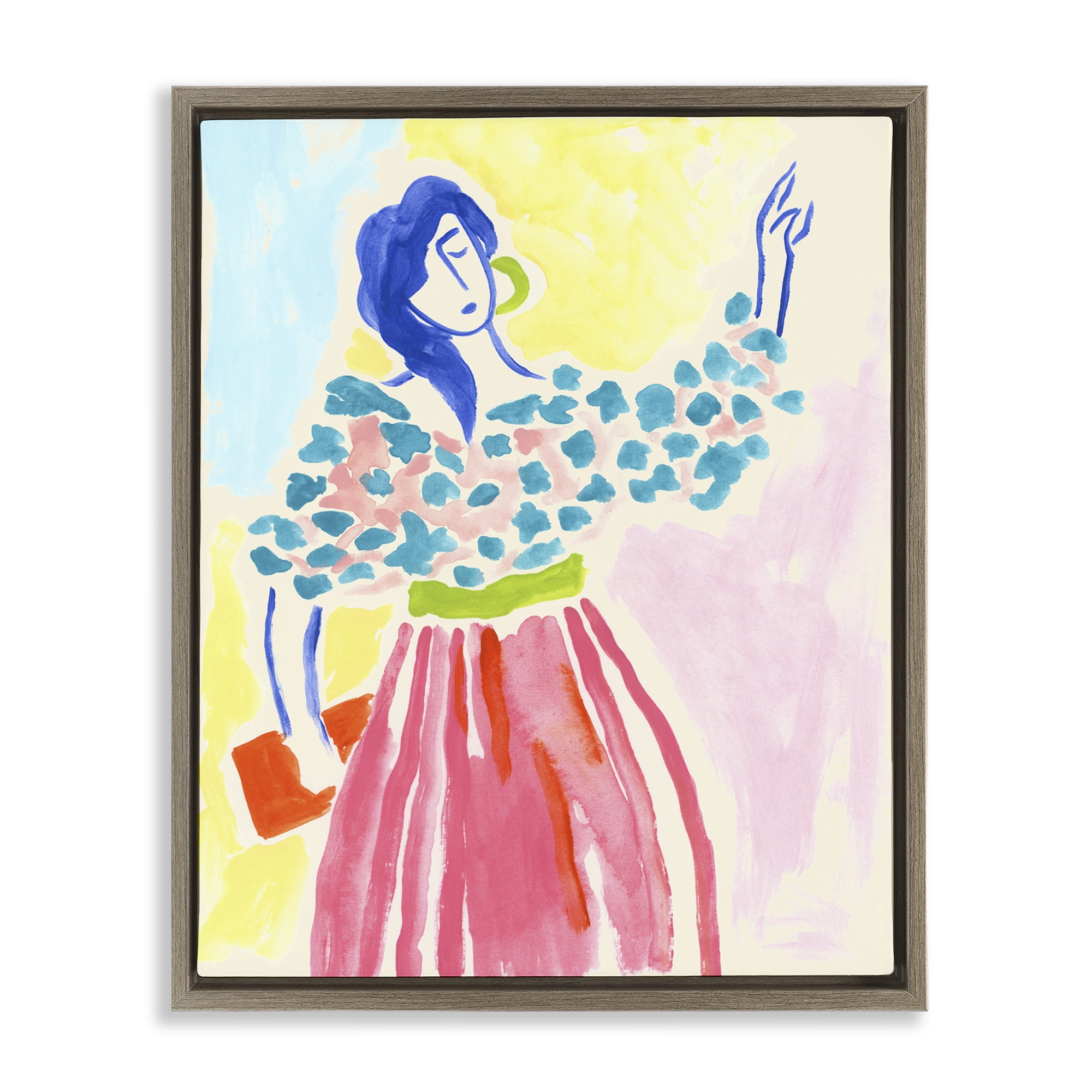 Stupell Industries Woman in Bold Dress People Painting Brown Floater Framed Canvas Art Print Wall Art, 25 x 31