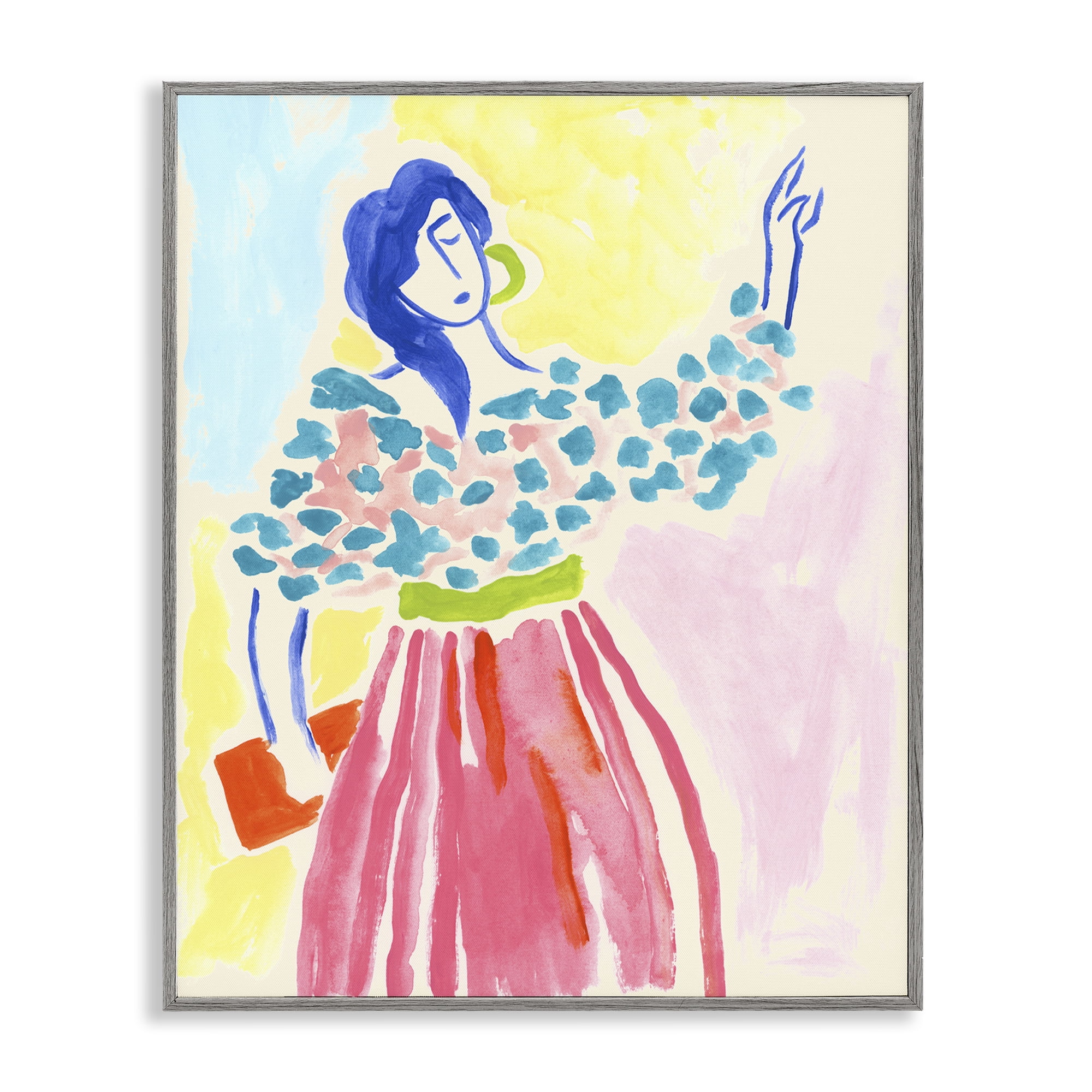 Stupell Industries Woman in Bold Dress People Painting Gray Framed Art Print Wall Art, 16 x 20