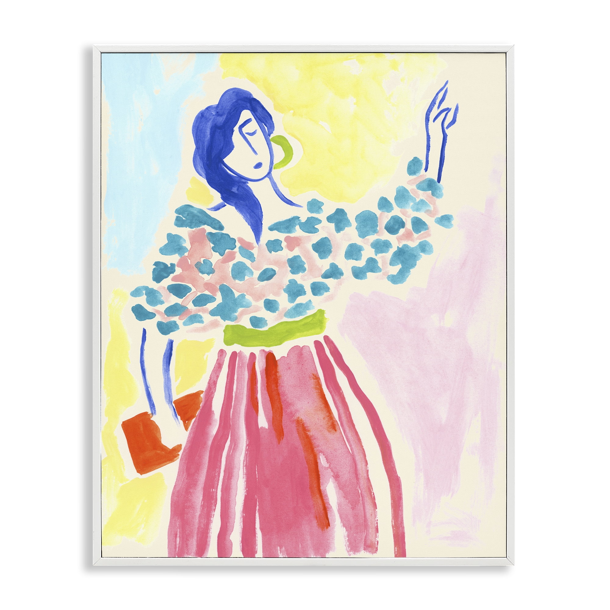 Stupell Industries Woman in Bold Dress People Painting White Framed Art Print Wall Art, 16 x 20