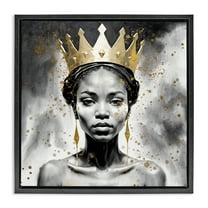 Stupell Industries Woman in Crown Gazing People Painting Black Floater Framed Canvas Art Print Wall Art, 18 x 18