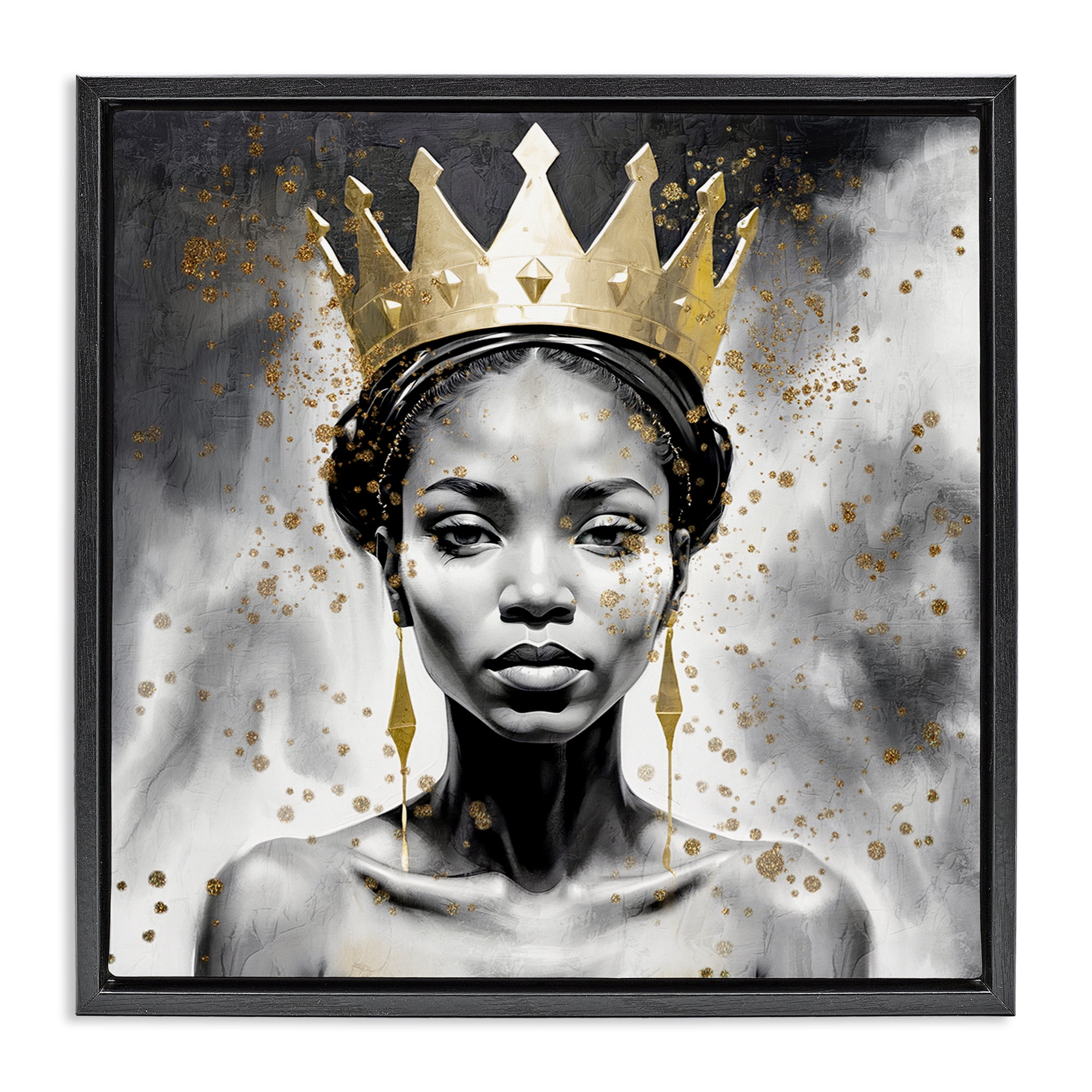 Stupell Industries Woman in Crown Gazing People Painting Black Floater Framed Canvas Art Print Wall Art, 25 x 25