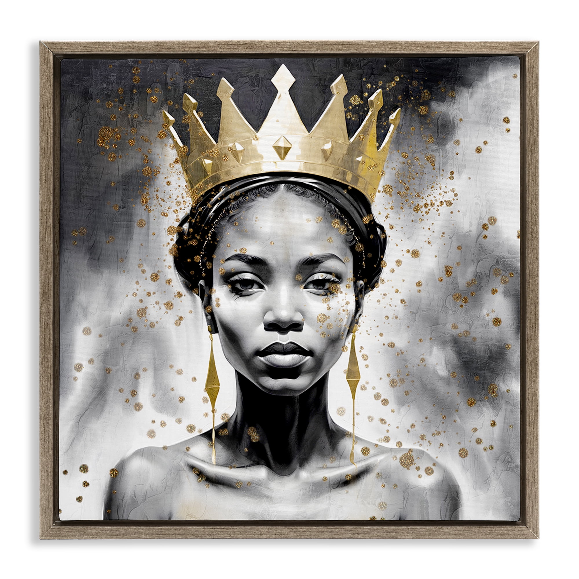 Stupell Industries Woman in Crown Gazing People Painting Brown Floater Framed Canvas Art Print Wall Art, 18 x 18